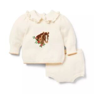 Janie and Jack Cream Knit Baby Horse Matching Sweater Set size 0-3M